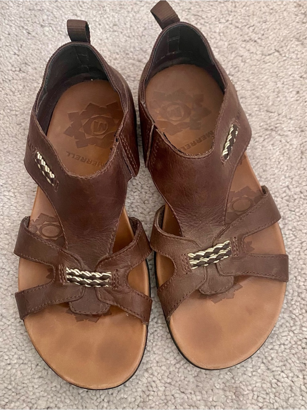 Merrell Flaxen Espresso Slip-on Leather Sandals Size 5